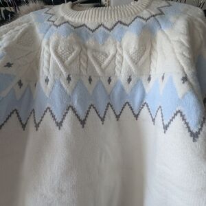 Cozy White and Blue Crew Neck Sweater